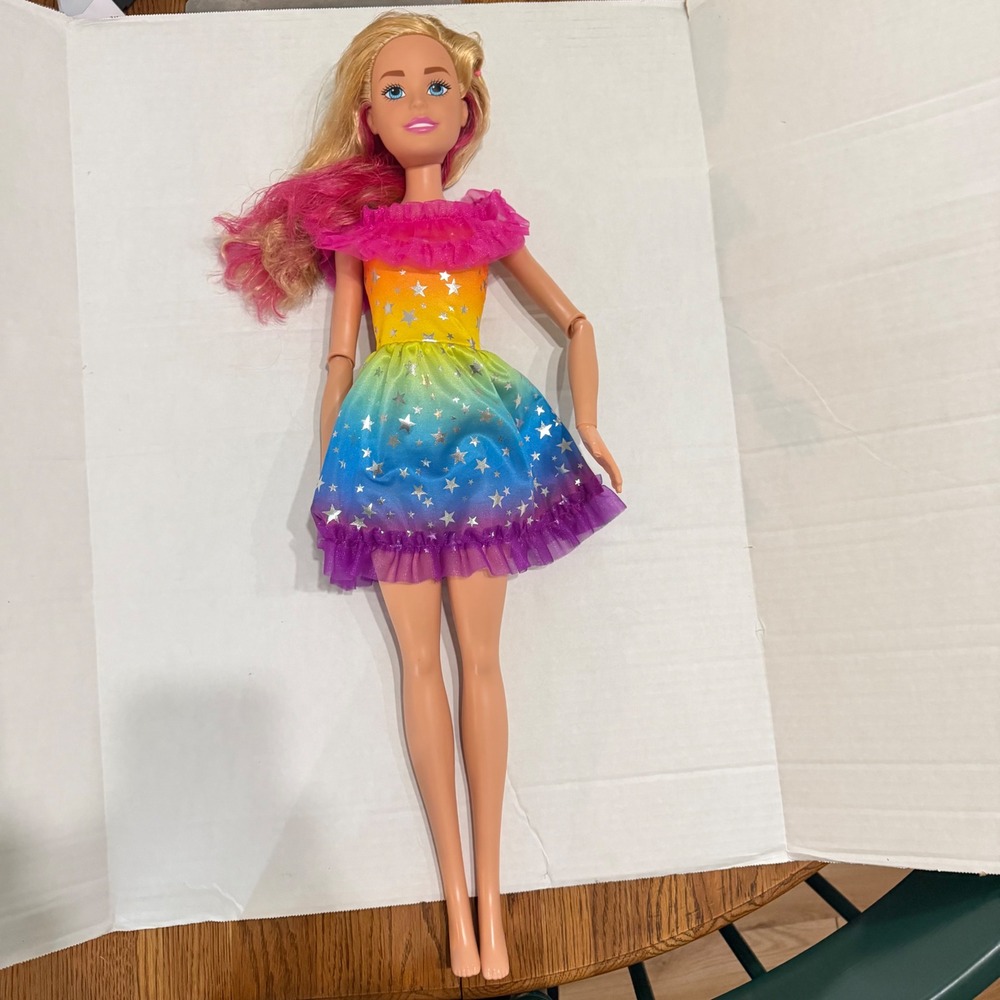 Mattel 2022 Barbie 28 Inch Best Friend Doll Rainbow Star Dress Pink Hair Large